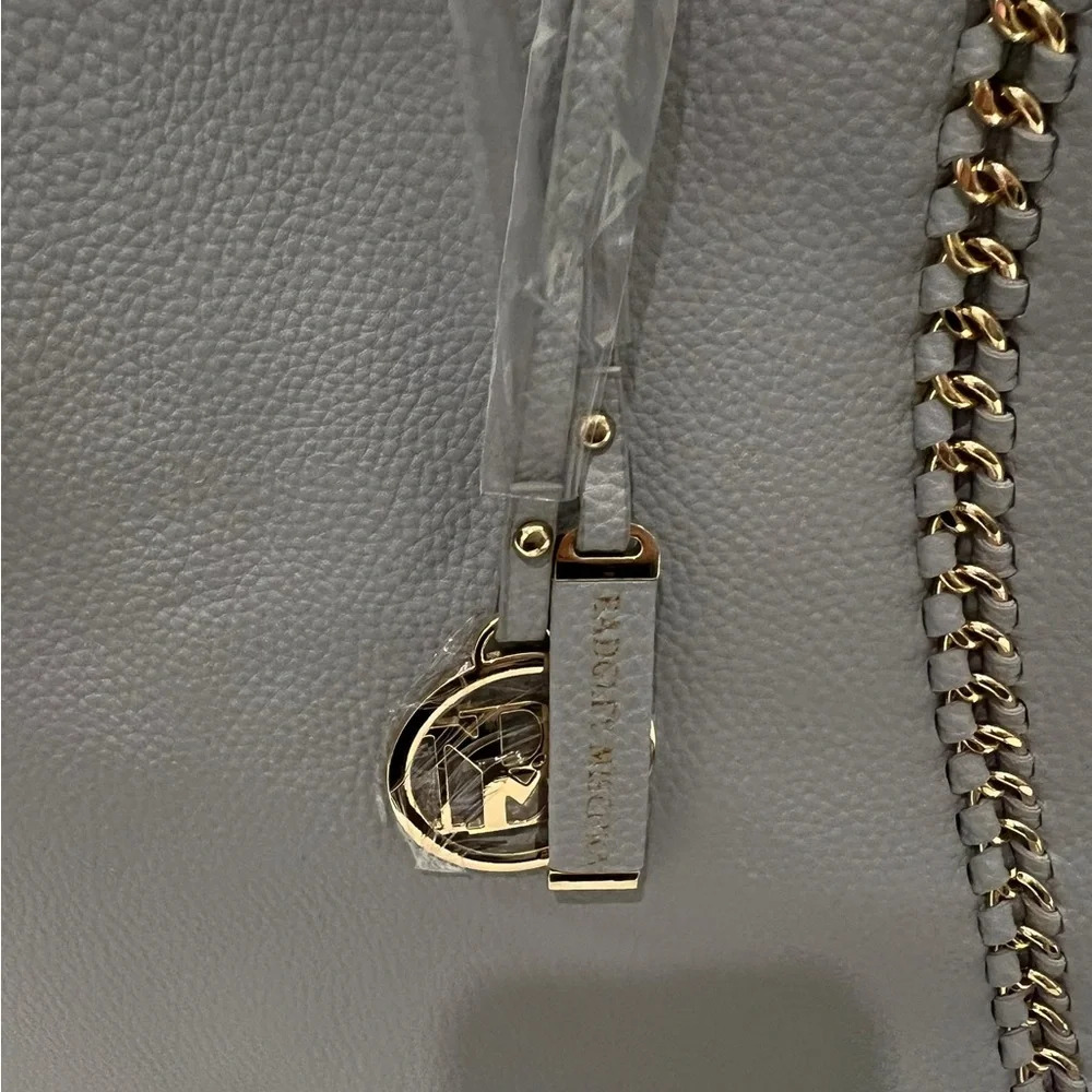 Badgley Mischka Vegan Leather Chain Linked Tote Bag with Brand Charms Silver - Picture 3 of 6